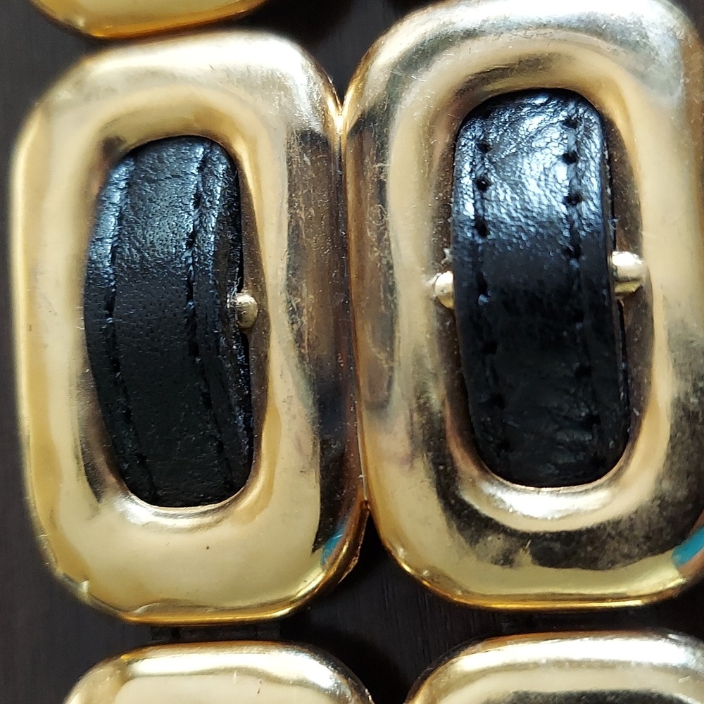Vintage Late 1980s/Early 1990s Gold Chain & Woven Black Leather Double Link Belt - Picture 9 of 16